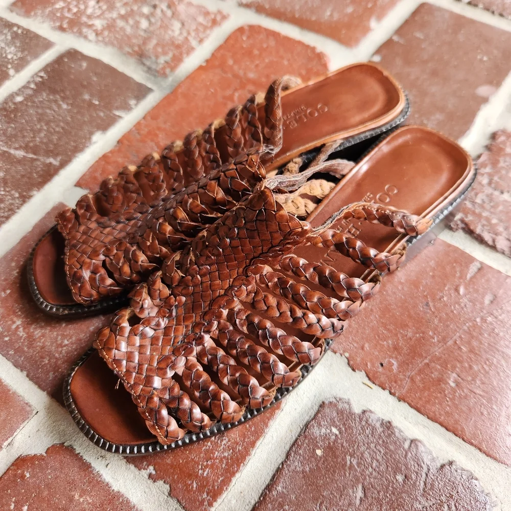 Cole Haan Brown Braided Leather Open Toe Mule Slides 7.5